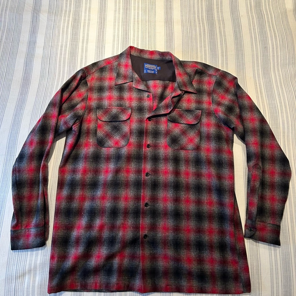 Pendleton Red & Black Plaid Wool Shirt Jacket